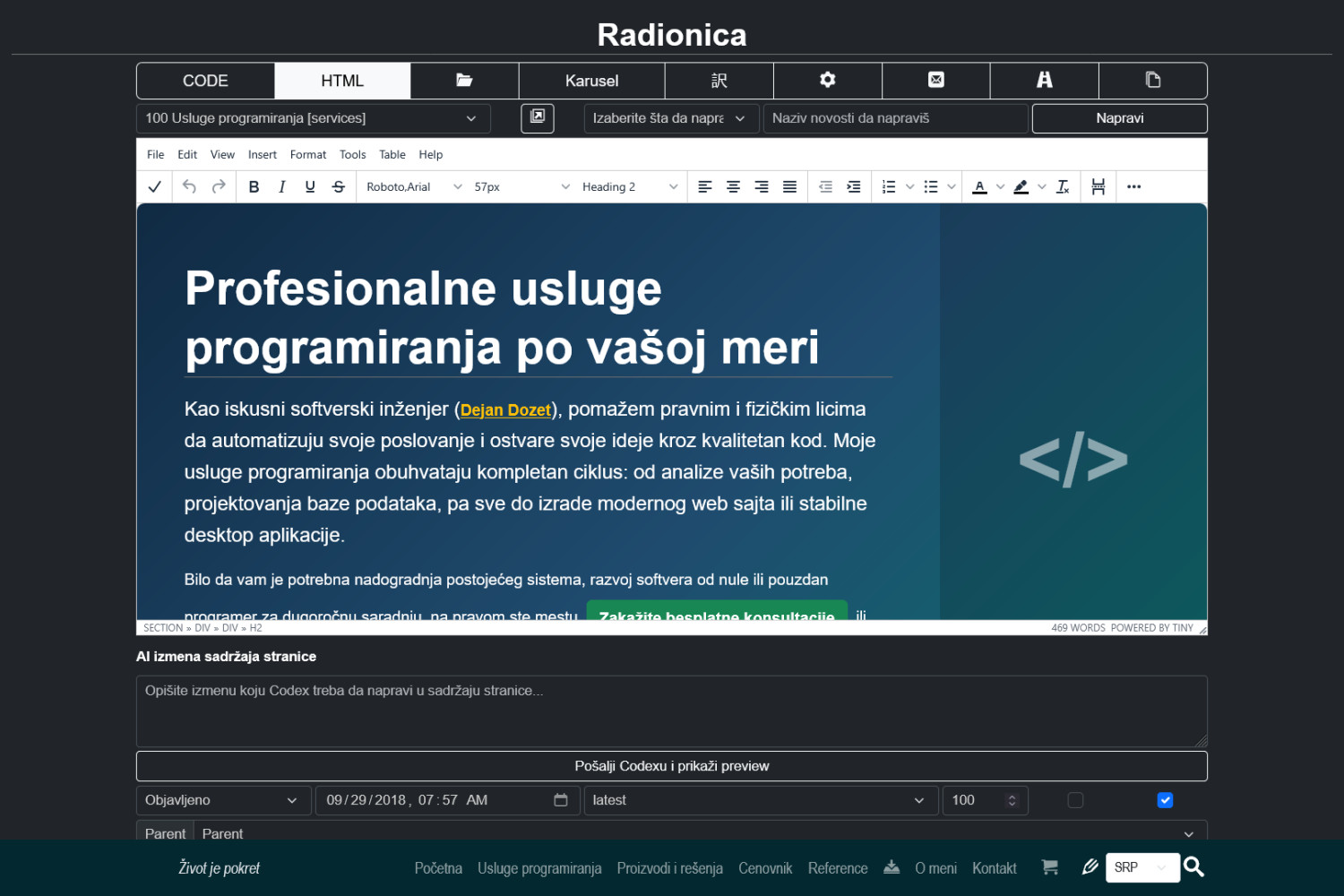 Proizvodi: Radionica NoEmStiLok CMS-a — izmena sadržaja stranice u pregledaču