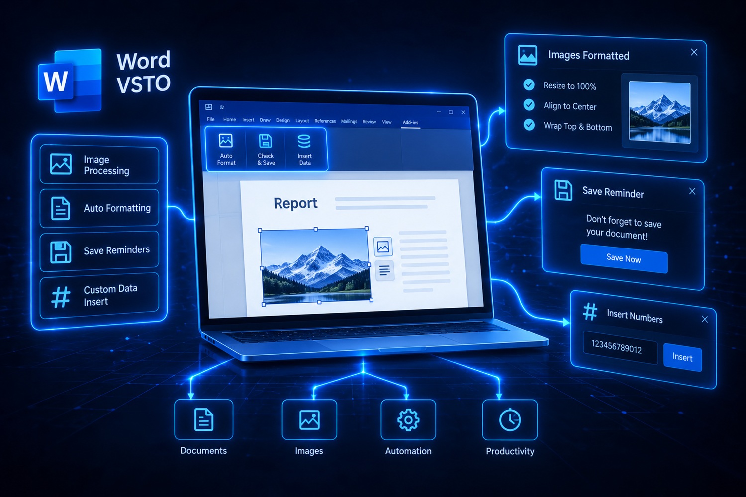 Microsoft Word VSTO dodaci za automatizaciju slika, čuvanja dokumenata i unosa brojeva